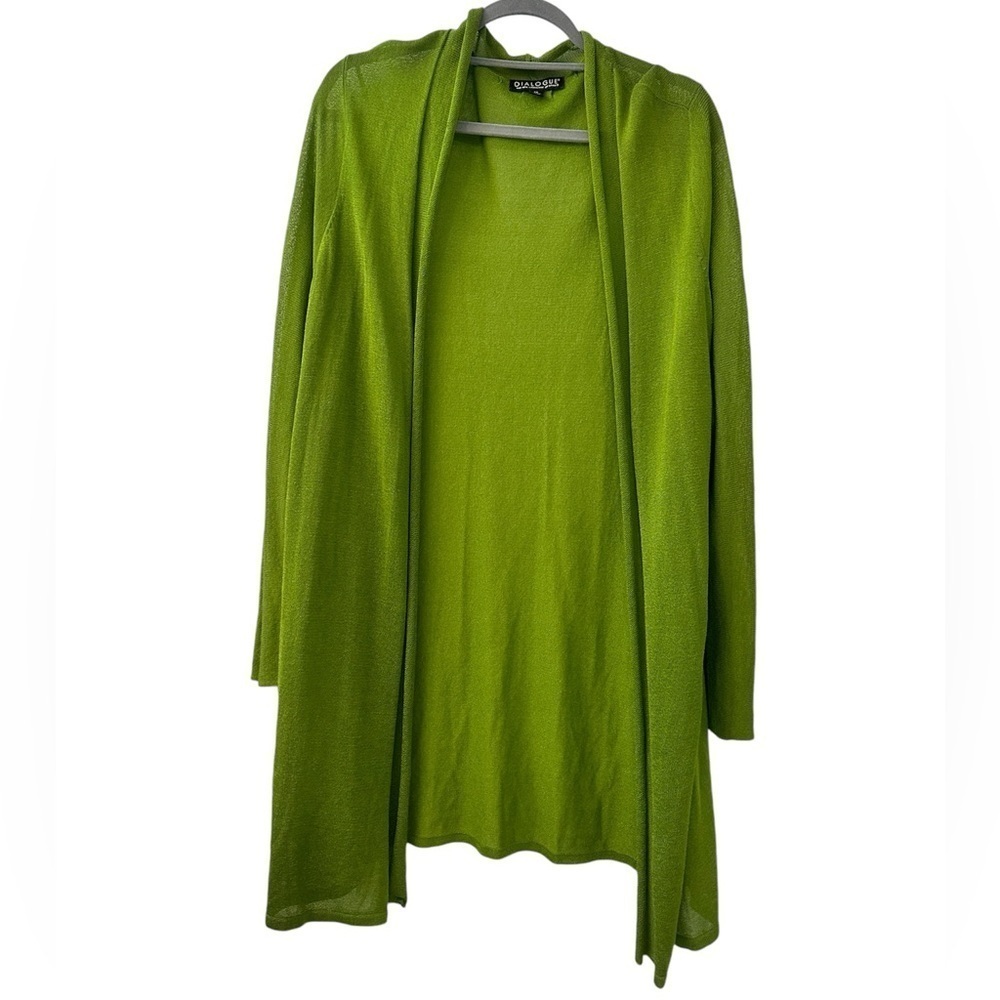 Dialogue Women’s Open-Front Cardigan, Bright Green Lightweight Knit, Size 1X